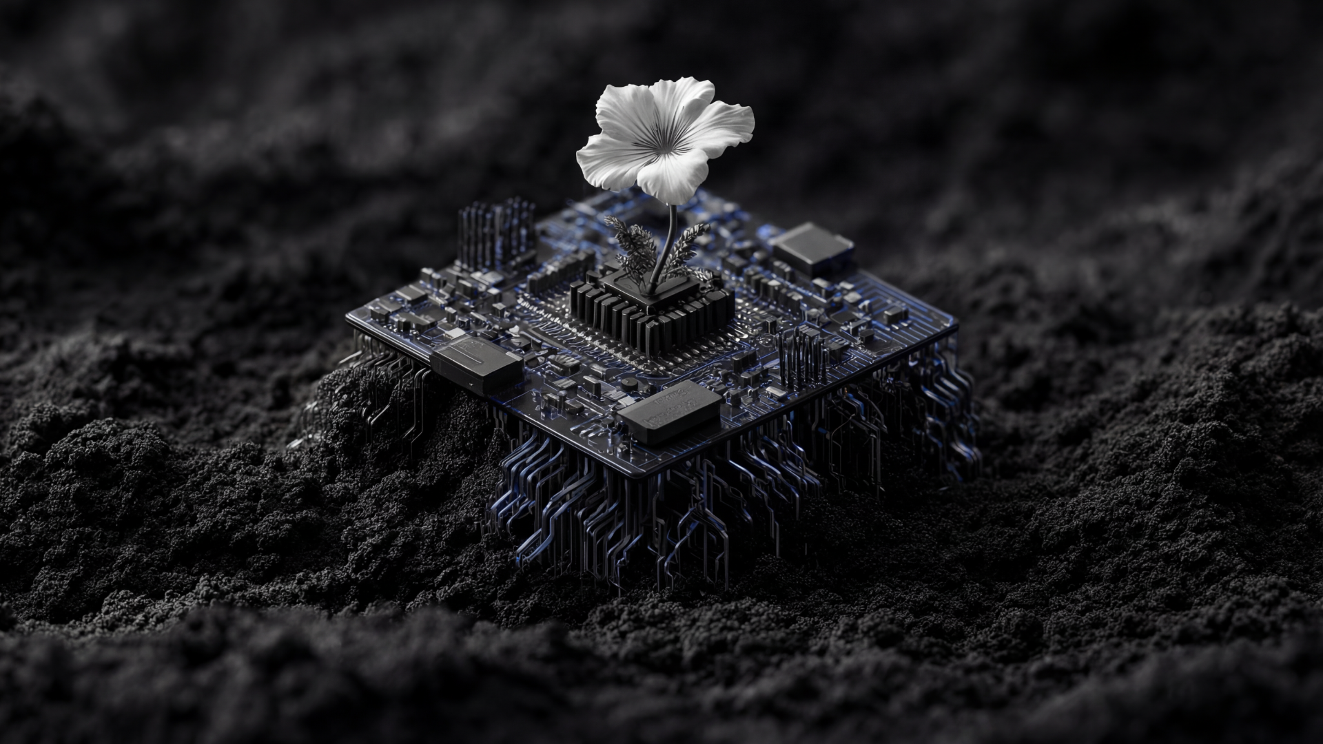 Chip in soil with organic roots